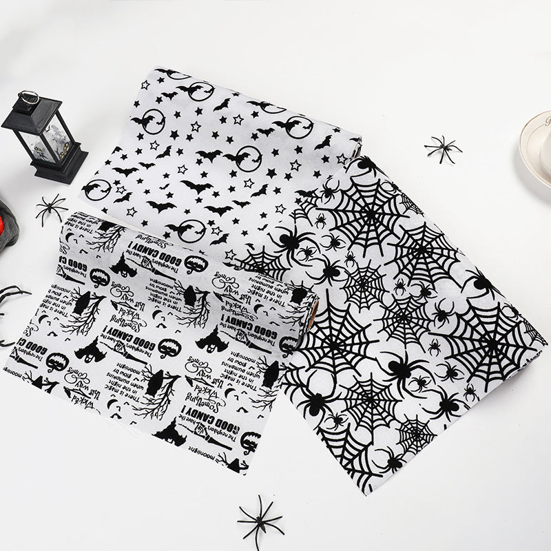 Wholesale Halloween Fine Linen Print Flocked Tablecloth