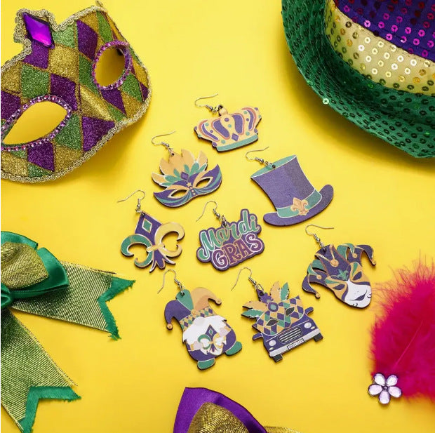 Wholesale Arrival Women Carnival Holiday Wooden Pendant Earrings Carnival Party Accessories