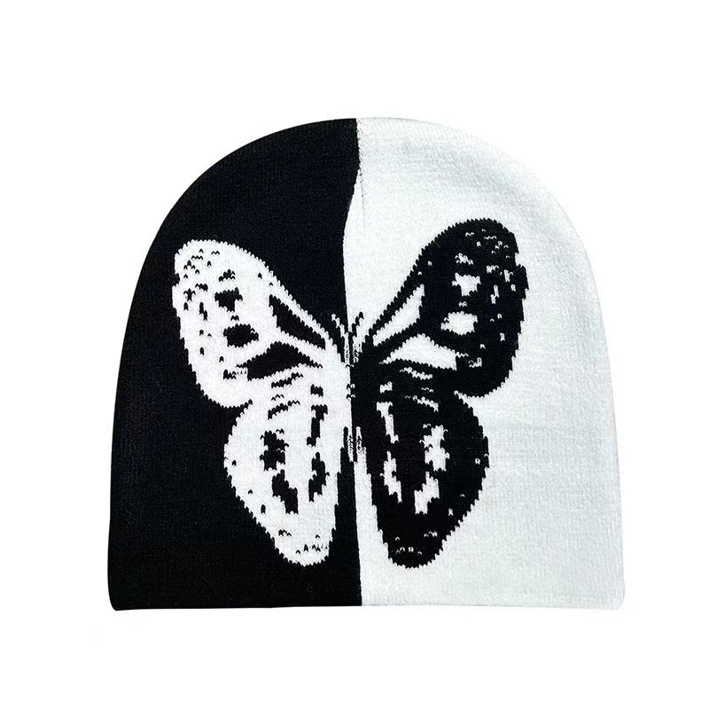 Wholesale Autumn and Winter Two-color Butterfly Warm Acrylic Knitted Beanie