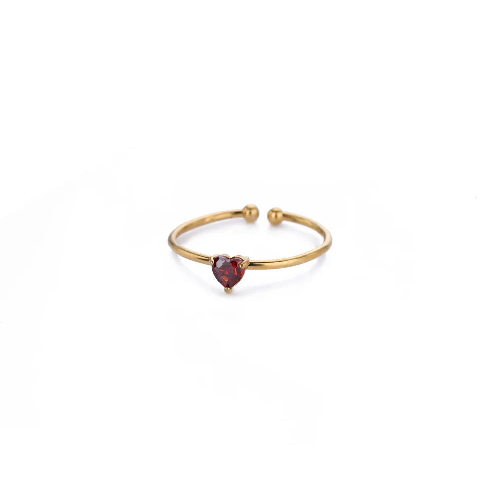 Wholesale Stainless steel zircon heart shaped open ring