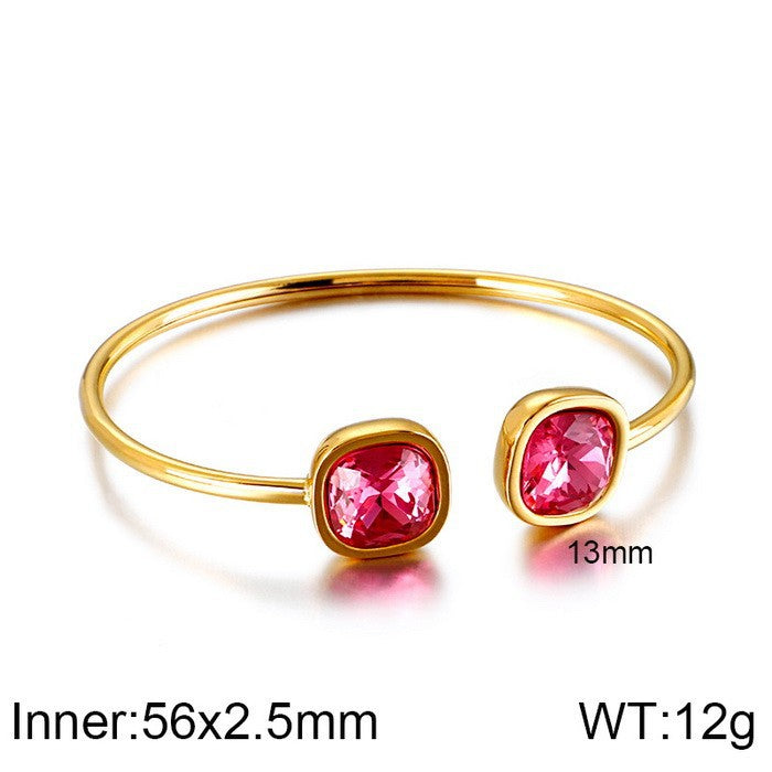 Wholesale Fashion Square Opening Hollow Stainless Steel Temperament Glass High-end Hand Accessories