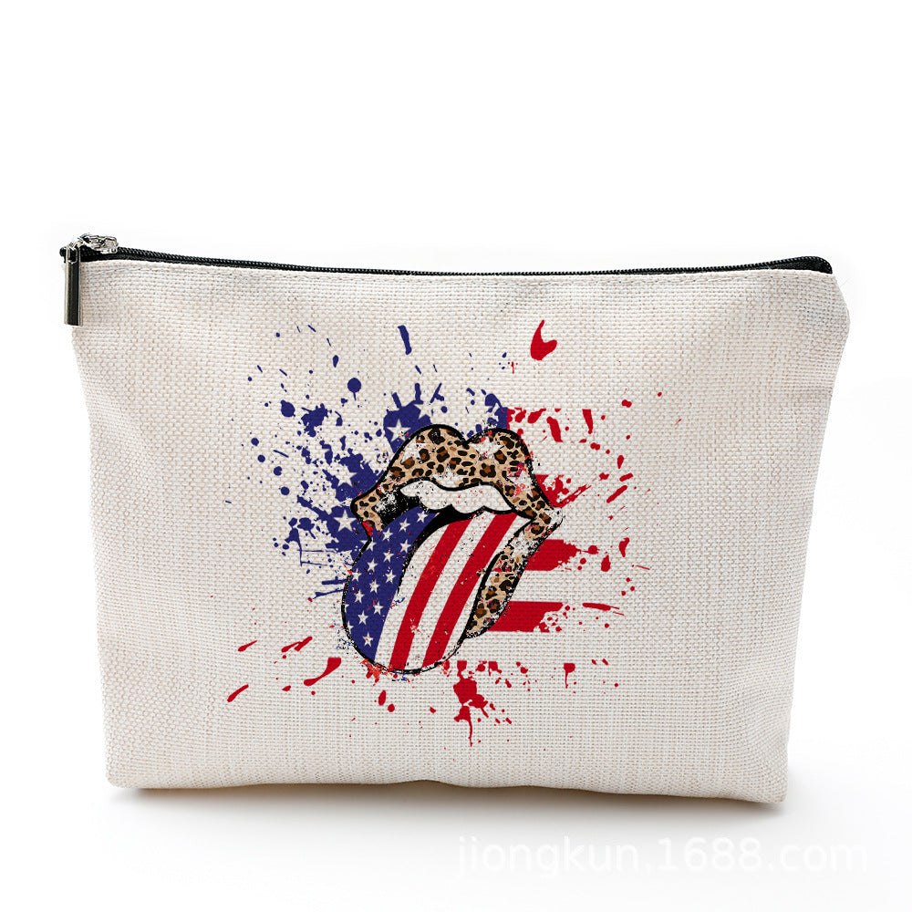 Wholesale Independence Day Waterproof Linen Cosmetic Bag