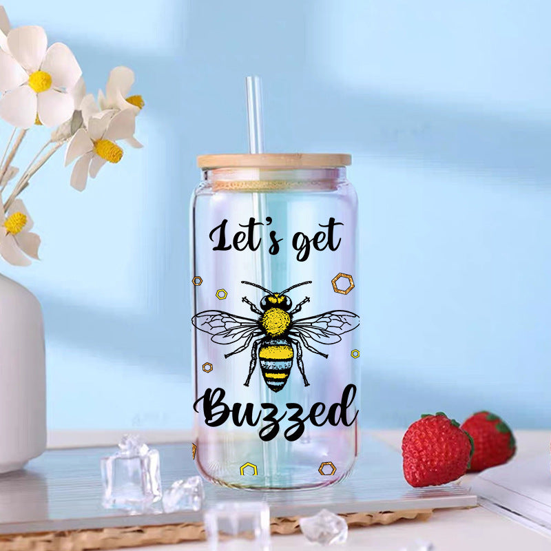 Wholesale Flowers  dragonflies  bees 16oz Cup UV DTF Wraps