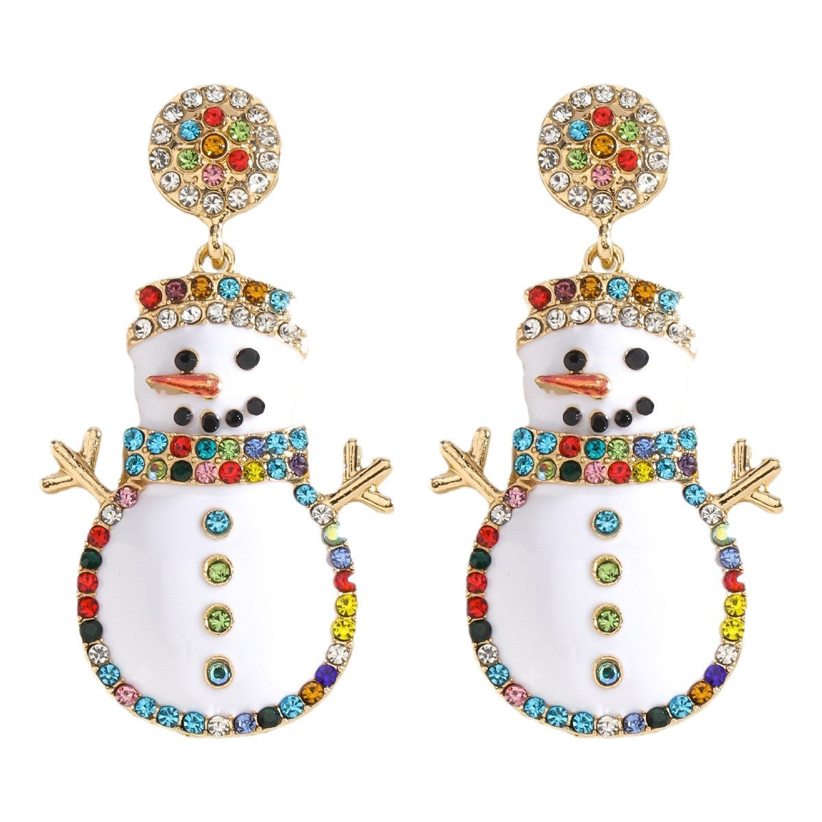 Wholesale Christmas Cartoon Snowman Earrings Colorful Diamond Cute Earrings