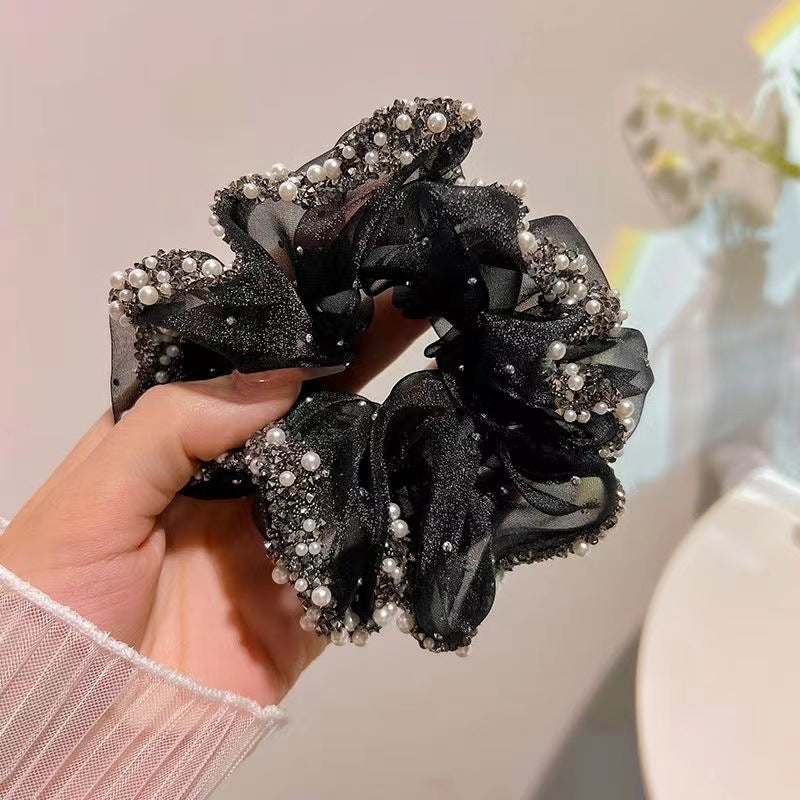 Wholesale Light Luxury Super Fairy Organza Large Intestine Hair Loop Mesh Tie Horsetail Leather Headline High-grade New Oversized Headwear for Women