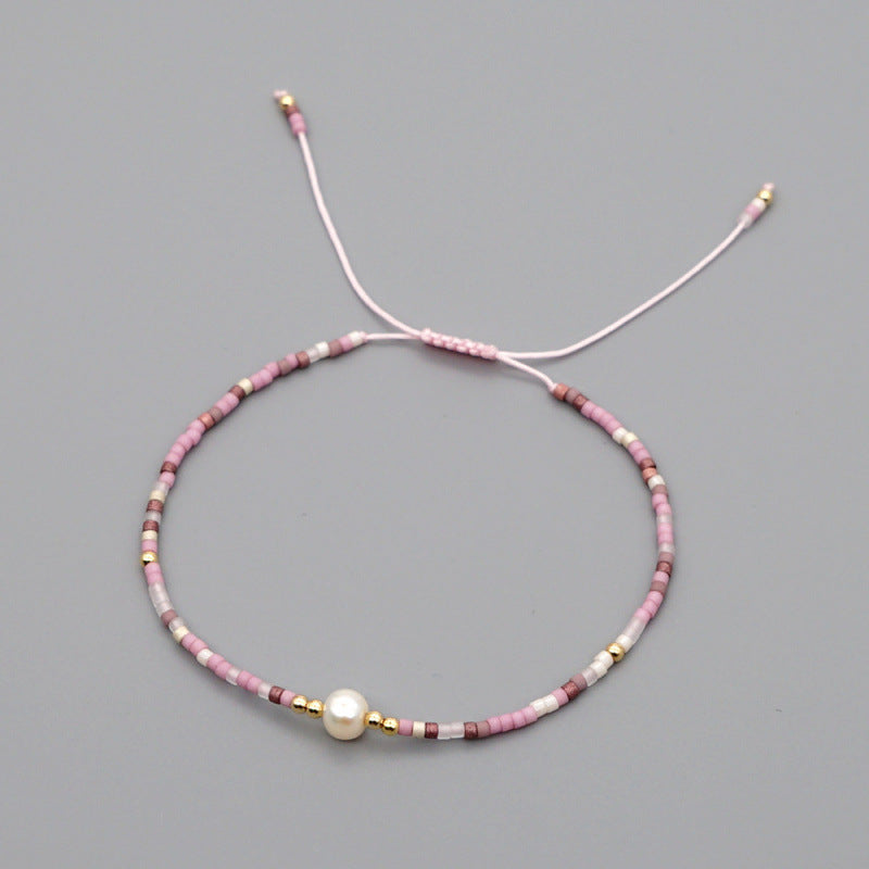 Wholesale Bohemian Glass Pearl Bracelet Handmade Woven Rope Ethnic Jewelry Fashion Accessory