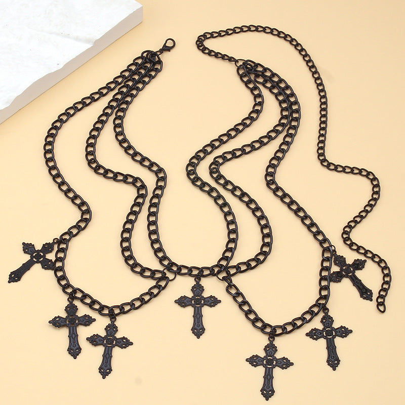 Wholesale Hollow Cross Pendant Wave Waist Chain Multi-layer Body Chain