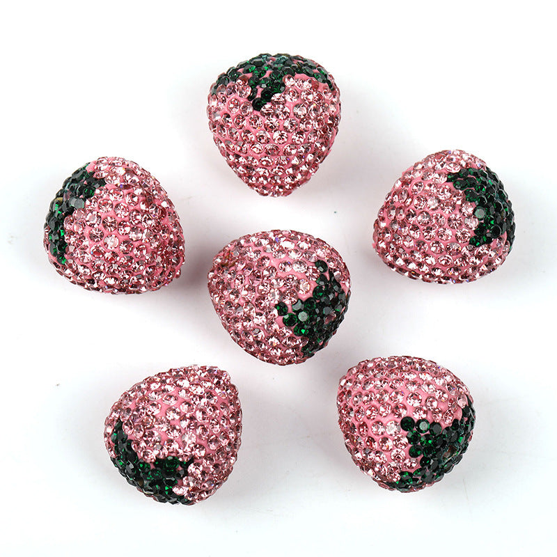 Wholesale 20pcs Strawberry Clay Rhinestone Ball Through Hole Bead