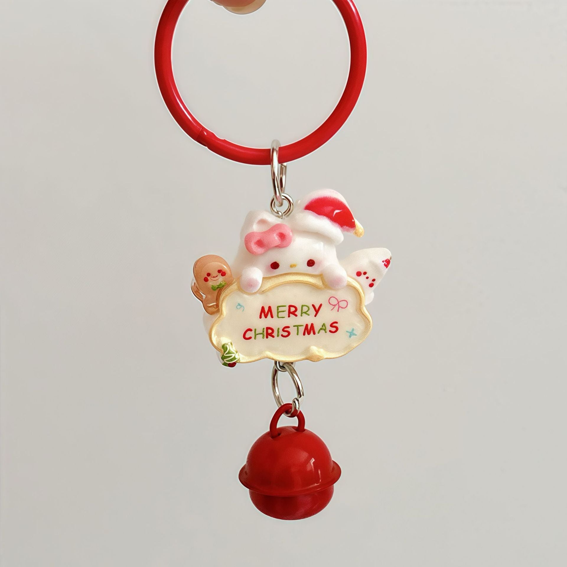 Wholesale Cartoon Christmas Cat Sign Resin Keychain Bell Pendant Cute Bag Charm Fashion Decorative Accessory Gift
