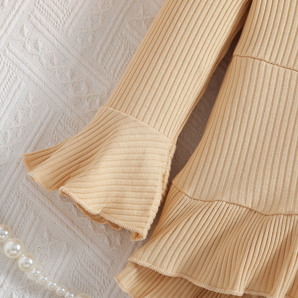 Wholesale Polyester Tops Children's Long Sleeve Denim Bell Bottoms Two Piece Set