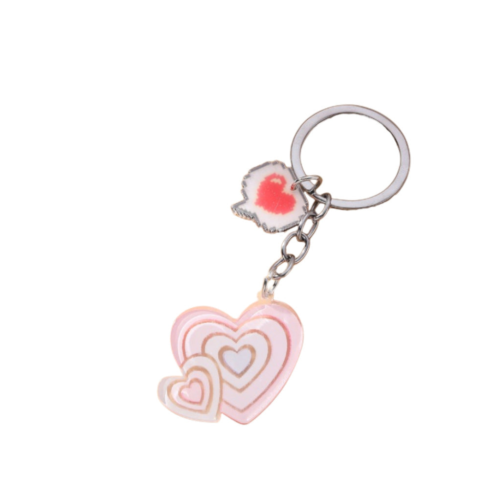 Wholesale Acrylic Pink and Blue Couple Heart-shaped Keychain