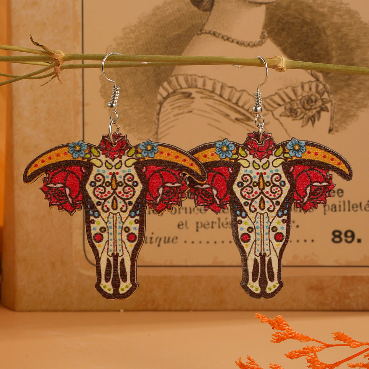 Gotas de agua de la cabeza de toro al por mayor Pendientes de madera