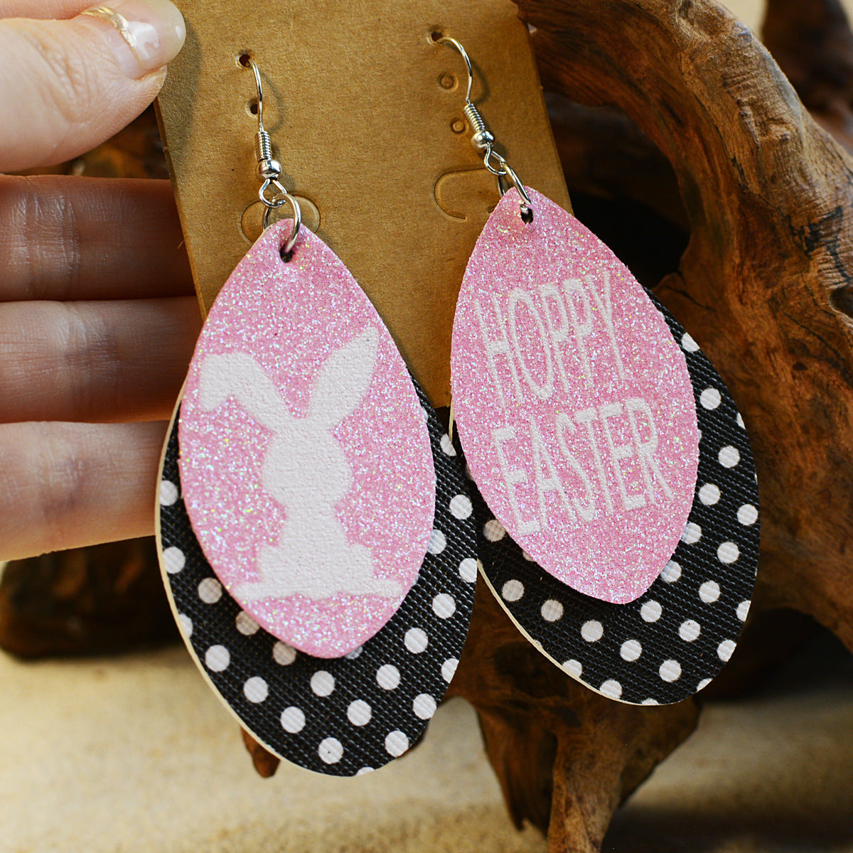 Wholesale Easter Bunny Gretel Multi-Layered Leather Earrings