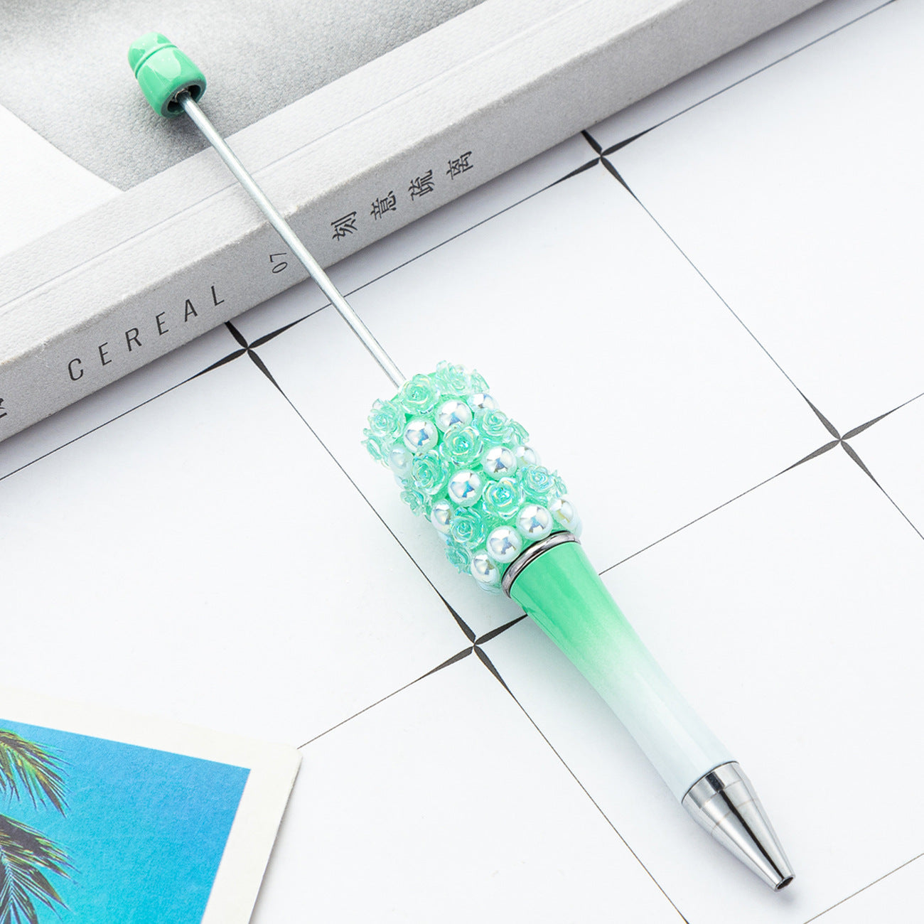 Wholesale Beadable Pens Rose Flower Handmade Stickers Multi-color Rotating Ballpoint Pens