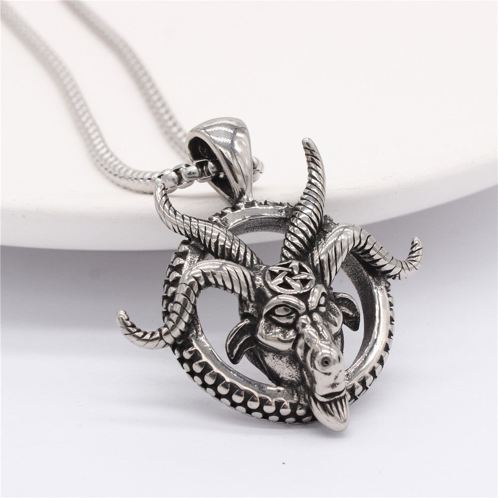 Wholesale Vintage ram horn men's titanium steel pendant necklace