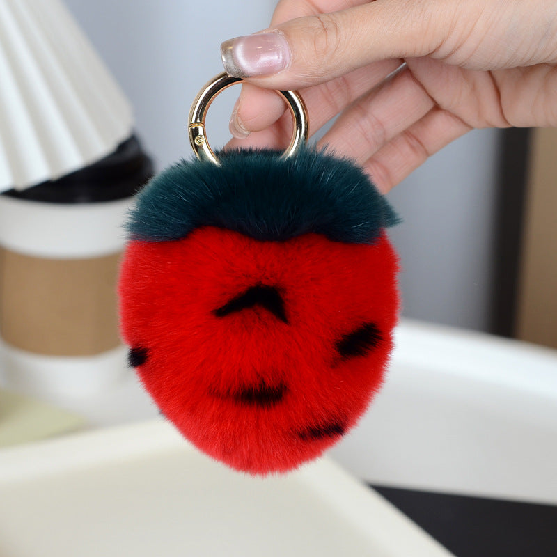 Wholesale Cute Imitation Rex Rabbit Fur Strawberry Keychain