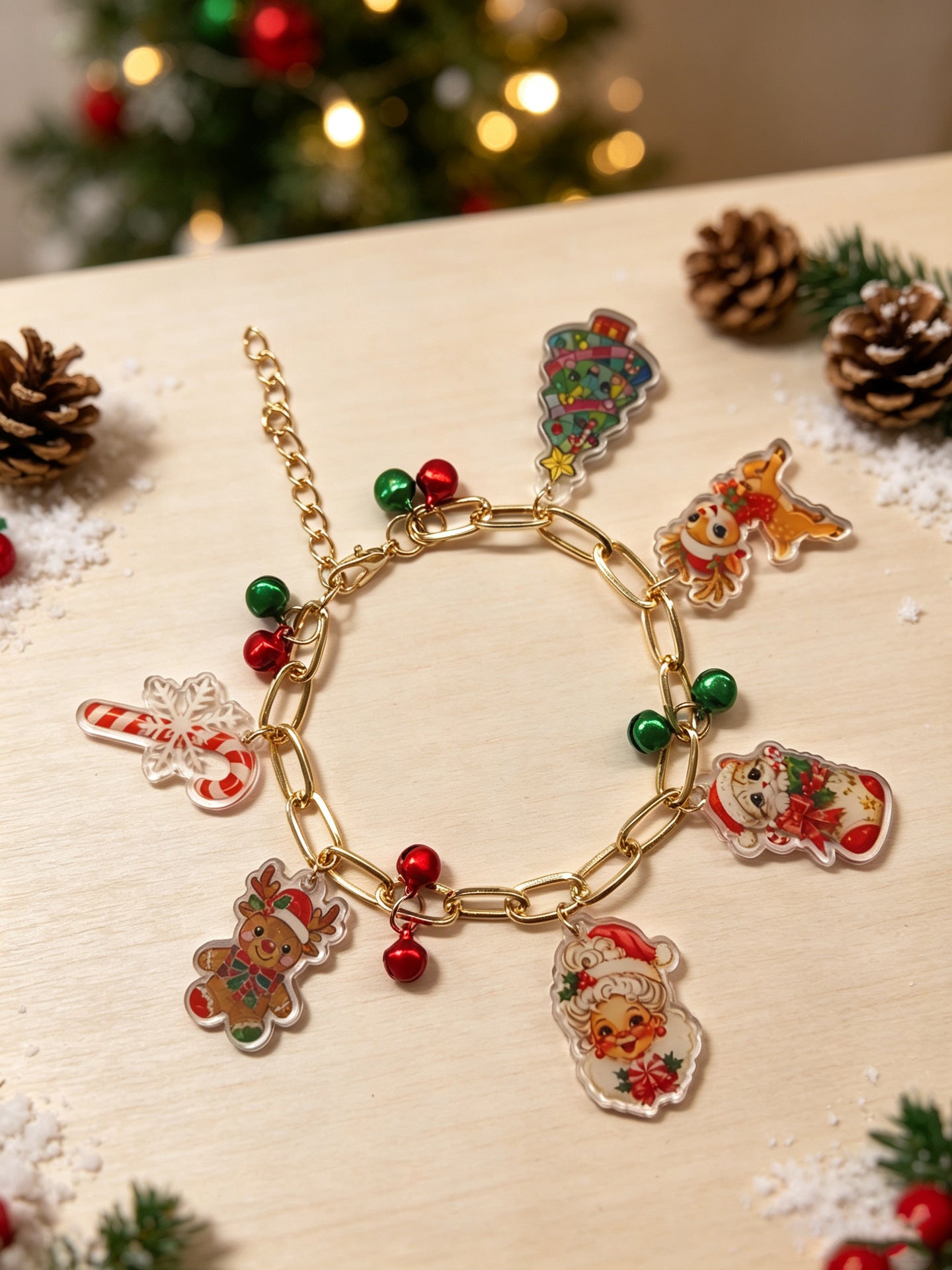 Wholesale Christmas Santa Reindeer Snowflake Acrylic Charm Bracelet Fashion Accessory Gift For Boutique Resale