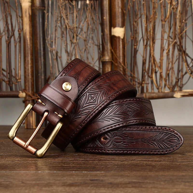 Wholesale Embossed Thickened First Layer Cowhide Leather Belt Available on Both Sides