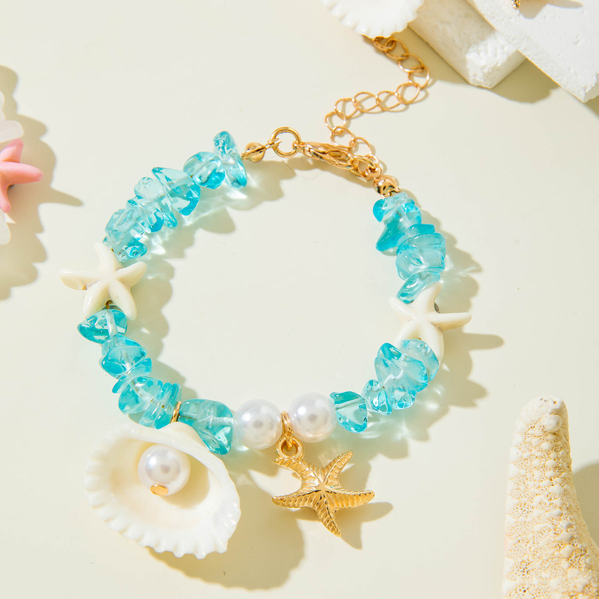 Wholesale  10pcs/pack Summer Beach Style Starfish Gravel Bracelet