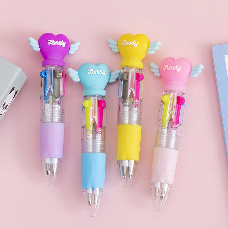 Wholesale Cartoon Cute Four Color Button Colored Plastic Ballpoint Pen