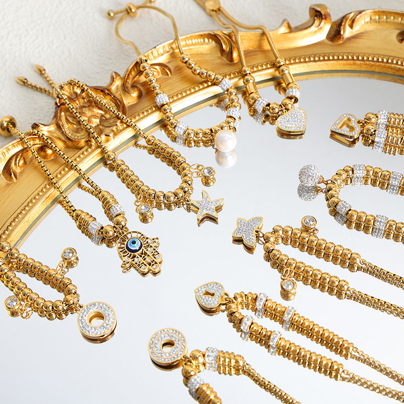 Wholesale Geometric Diamond Inlaid Titanium Steel Bracelet