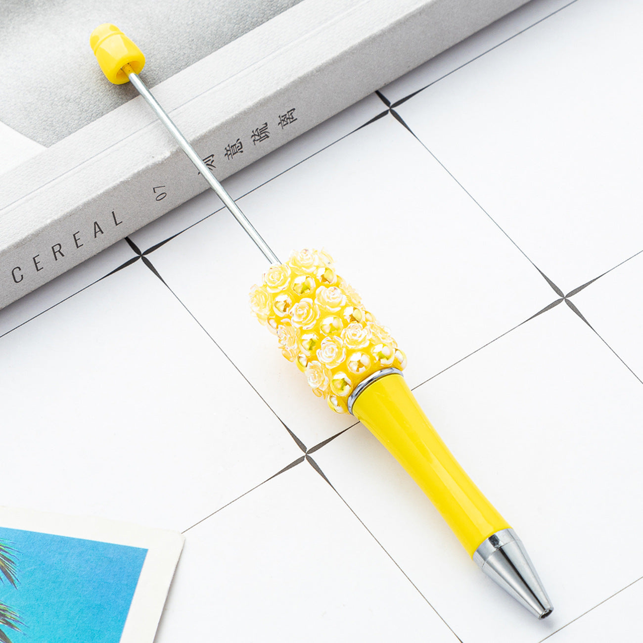 Wholesale Beadable Pens Rose Flower Handmade Stickers Multi-color Rotating Ballpoint Pens