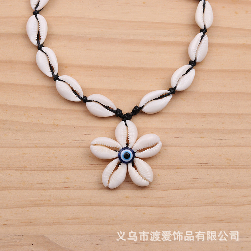 Wholesale Fashionable exaggerated devil eye shell pendant summer holiday style retractable necklace