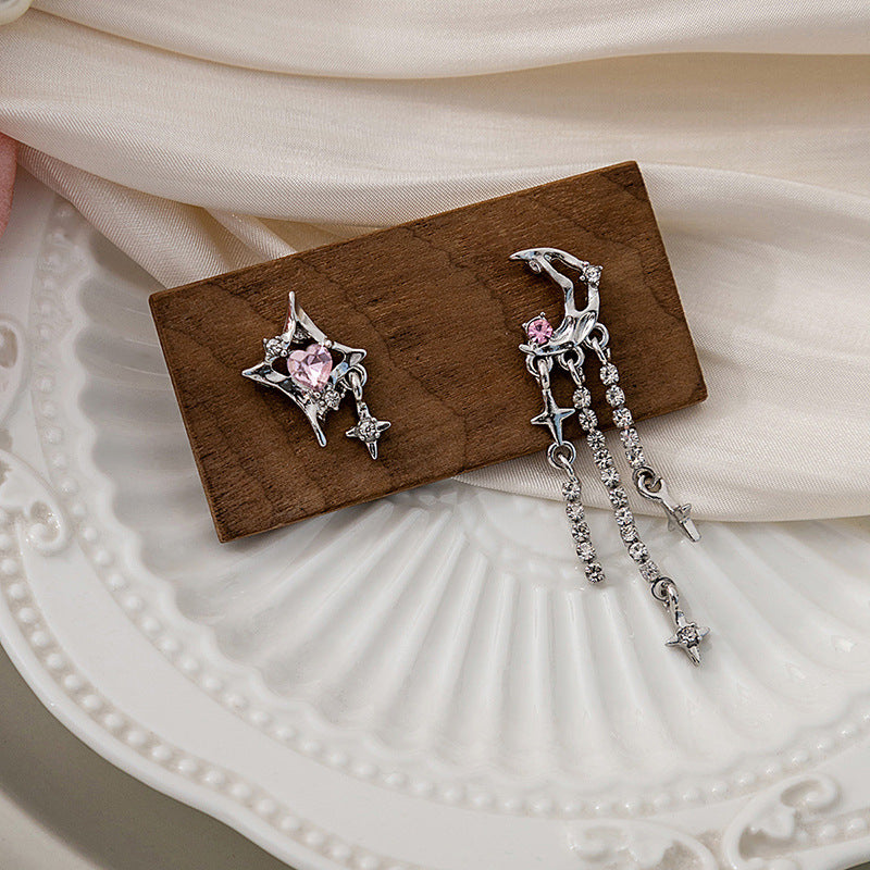 Wholesale Asymmetric Love Long Tassel Chain Earrings Star Zircon Alloy Earrings