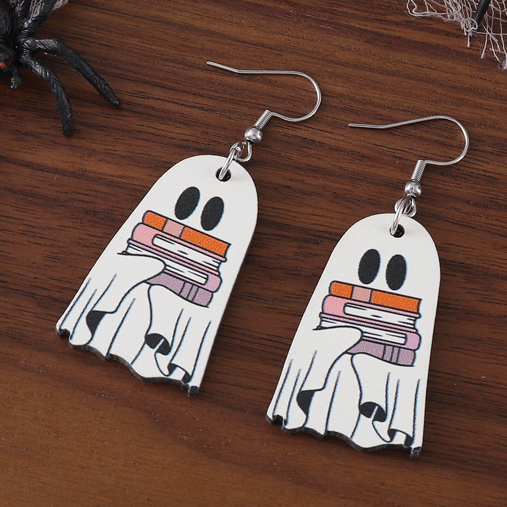 Wholesale Book Ghost Wooden Gothic Style Double-Sided Earrings
