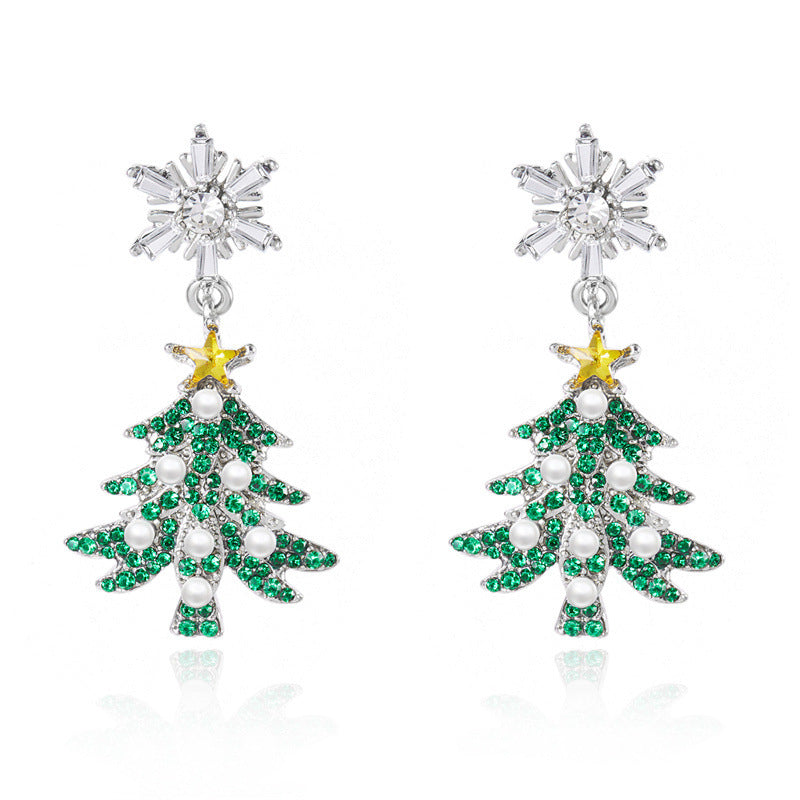Wholesale Diamond Christmas tree bell Christmas earrings