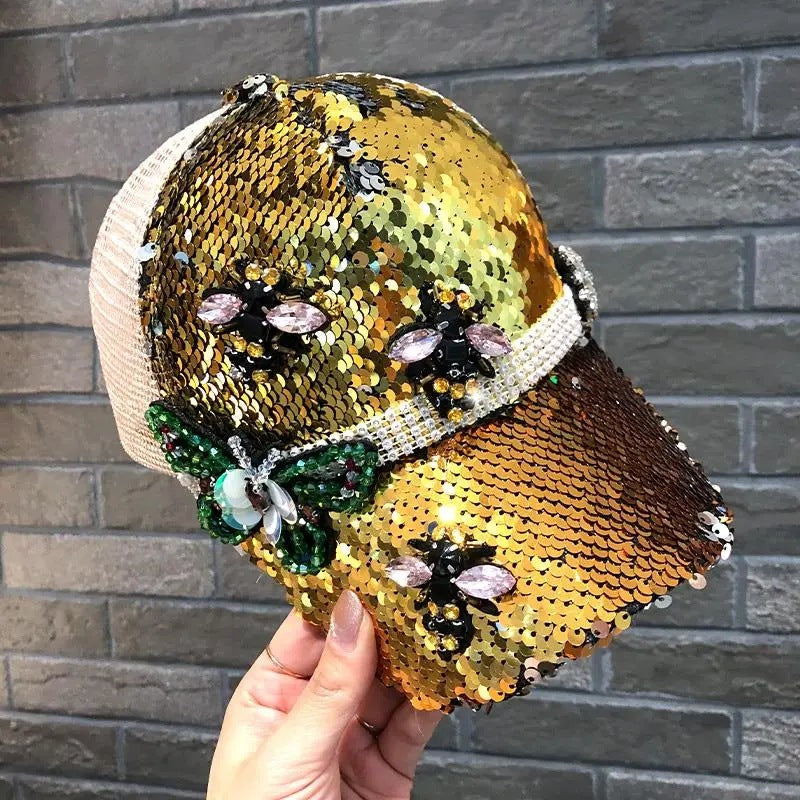 Wholesale Rhinestone Butterfly Sunscreen Sequin Mesh Baseball Caps