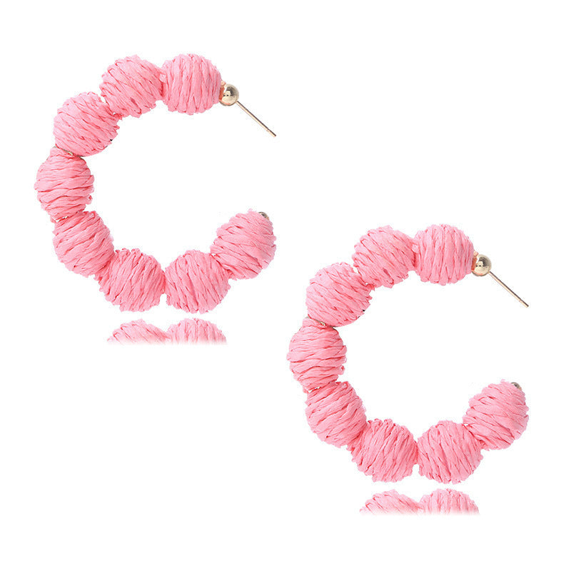 Wholesale Colored C-shaped Rattan Woven Earrings