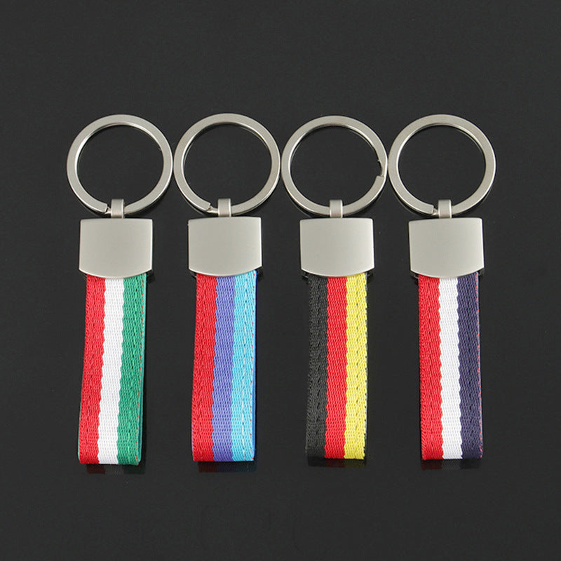 Wholesale 2pcs Three Color Nylon Woven Belt Zinc Alloy Keychain