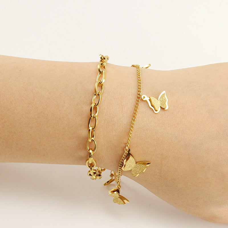 Wholesale Stainless Steel Electroplated 18K Gold Butterfly Vintage Bracelet