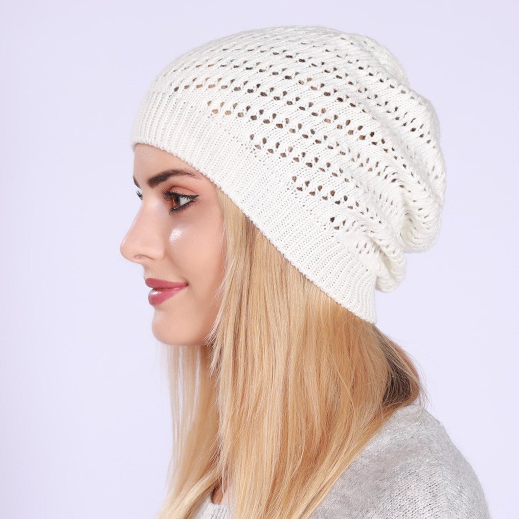 Wholesale Autumn and Winter Single Layer Thin Pleated Hollow Knitted Beanie