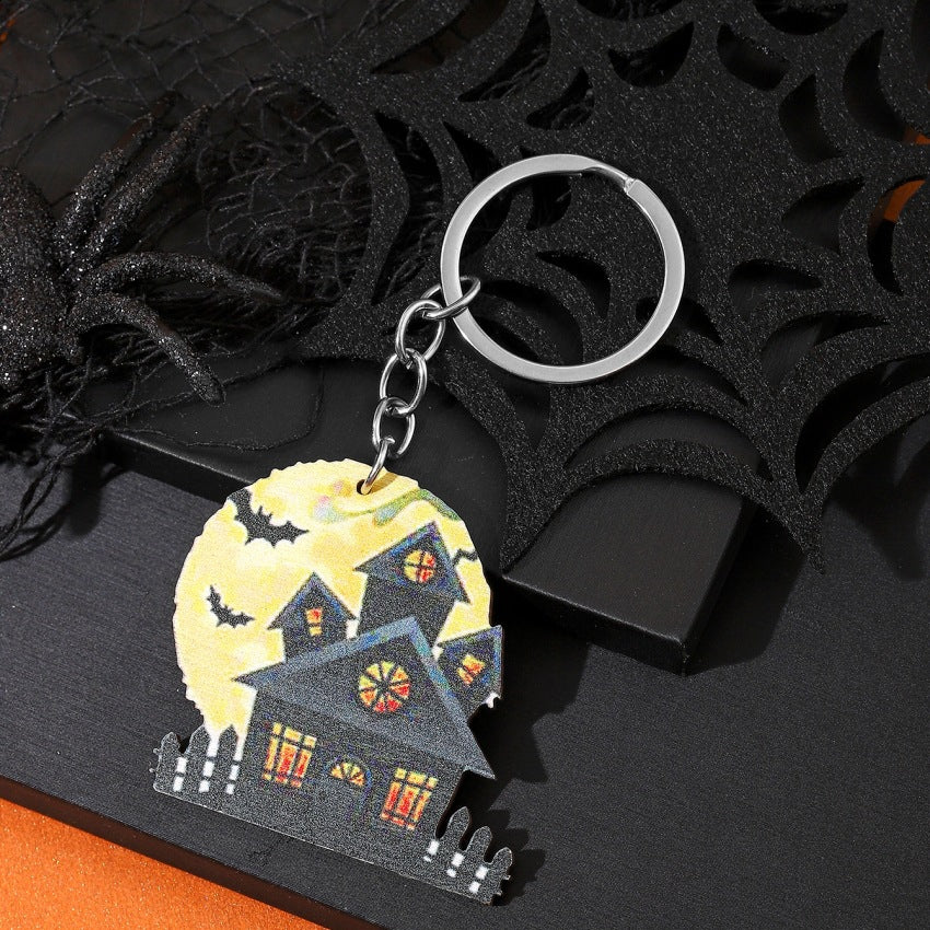 Wholesale Halloween Wooden Bat Spooky Castle Keychain