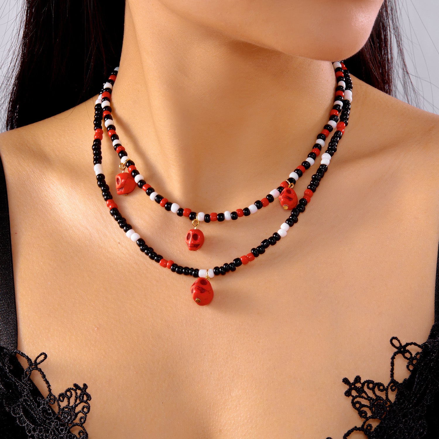 Wholesale  Stacking Necklace Evil Style Ghost Skull Pendant Necklace