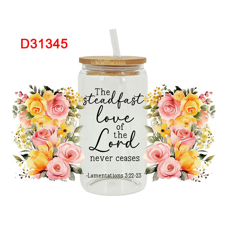 Wholesale Beautiful colorful flowers  16oz Cup UV DTF Wraps