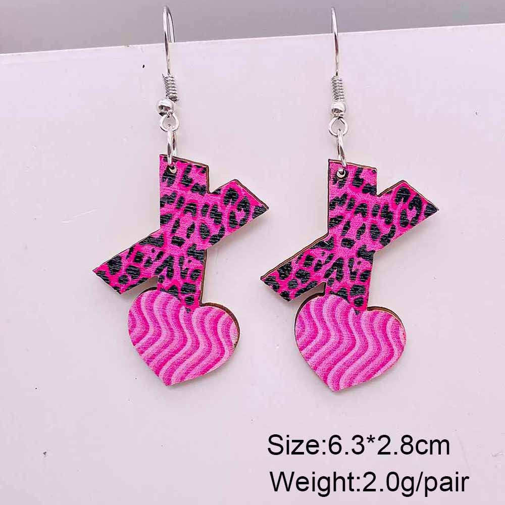 Wholesale Valentine' s Day Pink Love Truck Cross Wooden Earrings