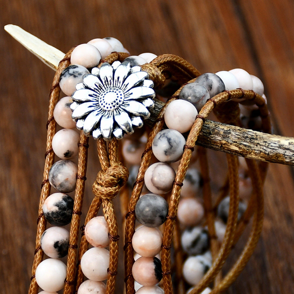 Wholesale  accessories hand-woven pink zebra stone beaded bracelet