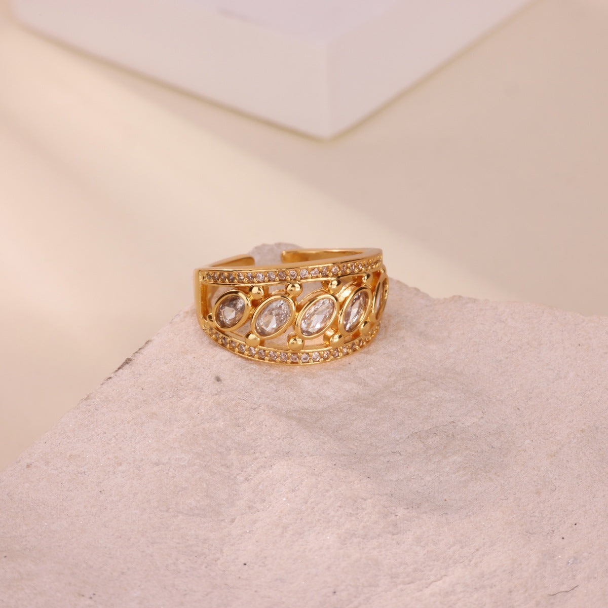 Wholesale gold-plated open ring double-layer ring luxury index finger ring