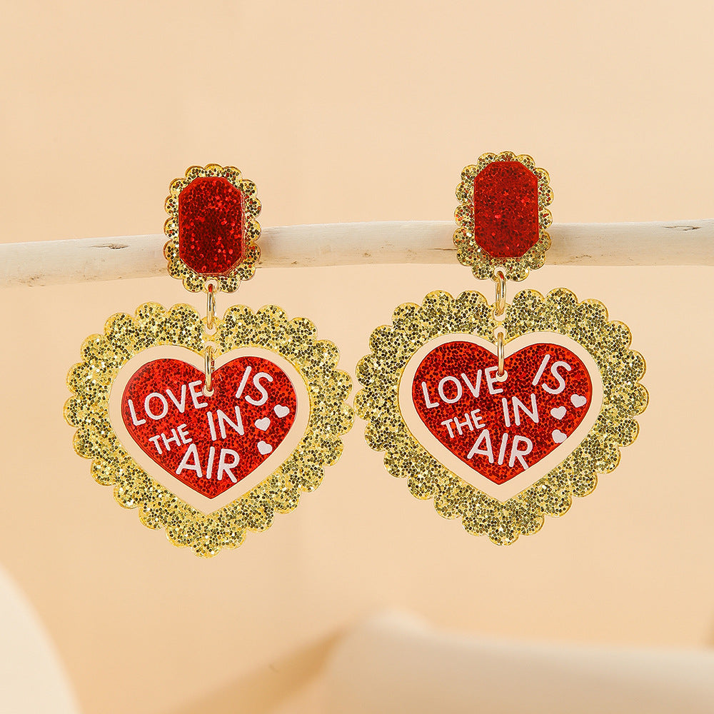 Wholesale Valentine' s Day Double layered Love Acrylic Earrings