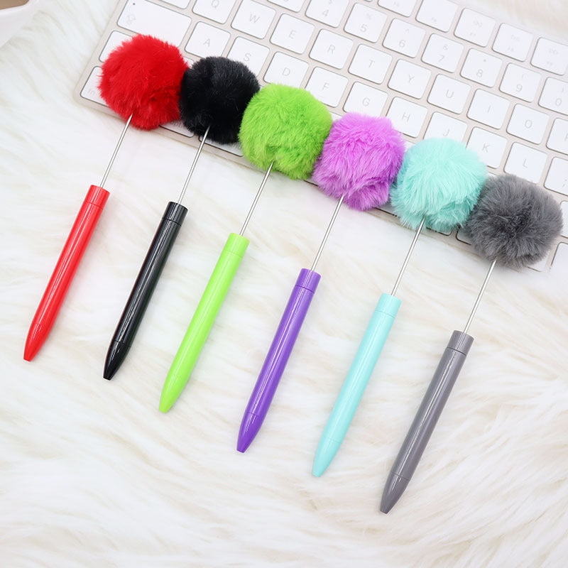 Wholesale New Style Fluffy Ball Beaded Pen Creative DIY Handmade Plastic Fluffy Ball Beaded Ballpoint Pen High Color Value Fluffy Pen Can be Wraped