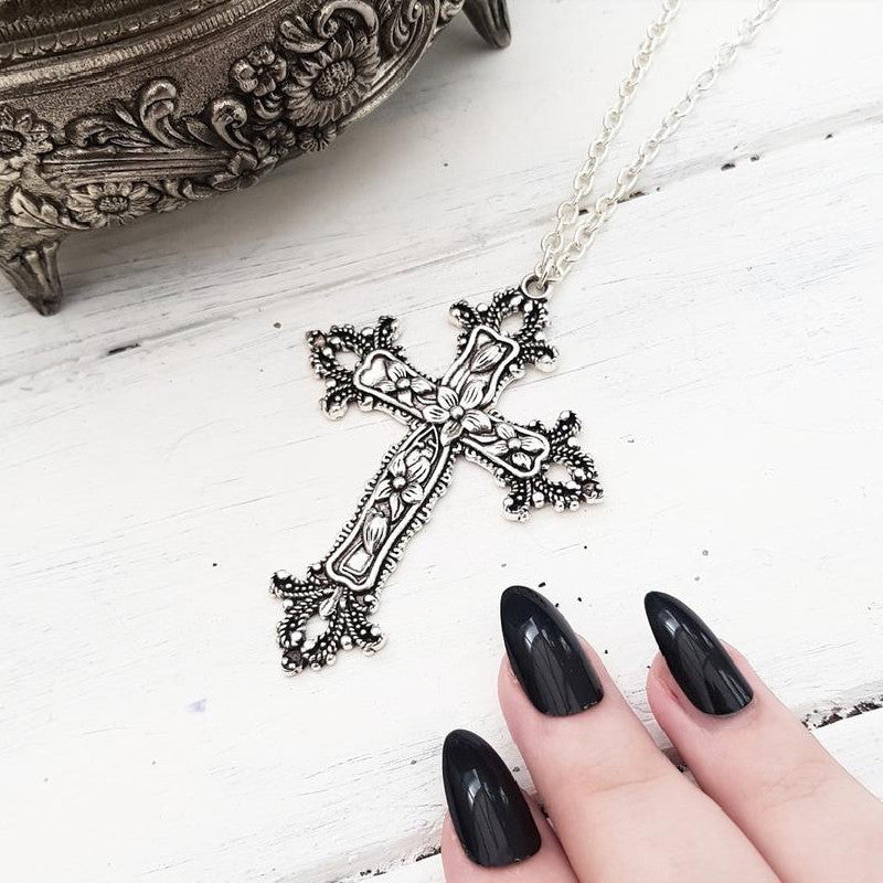 Wholesale Gothic Large Cross Jewelry Silver Necklace