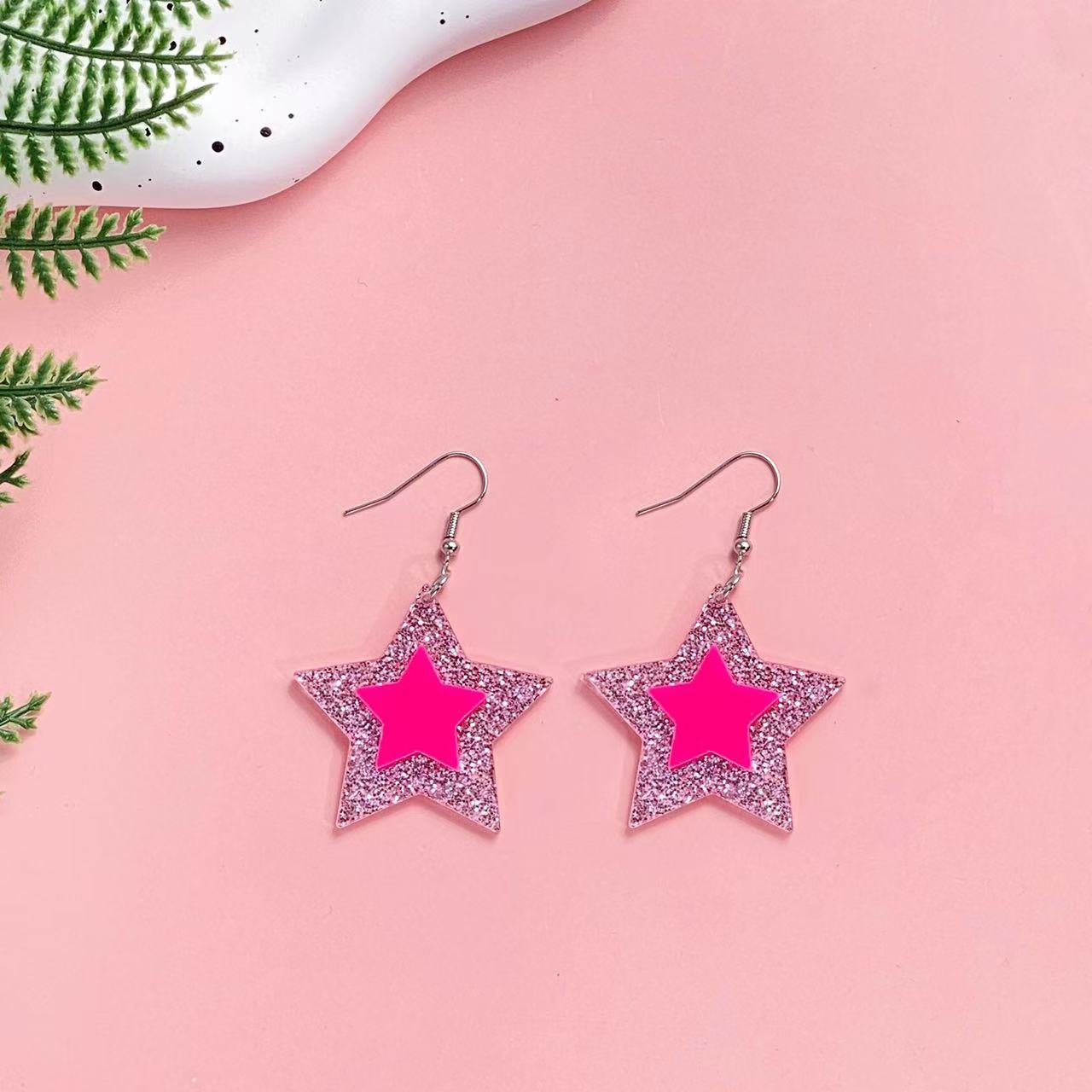 Wholesale Valentine's Day Pink eighth note pentagram acrylic earrings