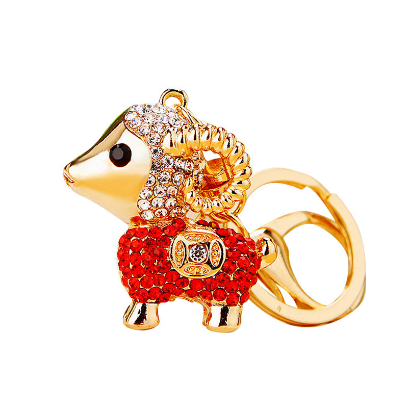 Wholesale Chic Metal Lucky Sheep Keychain Rhinestone Car Key Accessory Bag Charm Gift