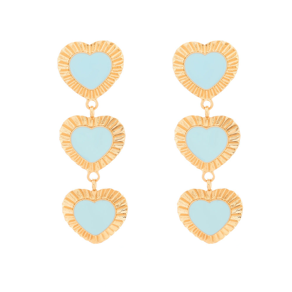 Wholesale Long multi-layered heart-shaped earrings with dripping oil