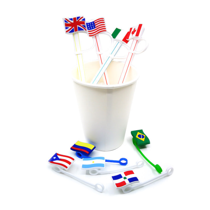 Wholesale of 10pcs Flag Series Silicone Straw Sets