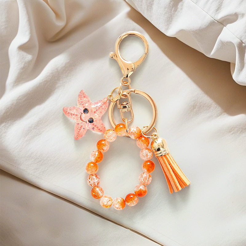 Wholesale Candy colored beaded tassel keychain
