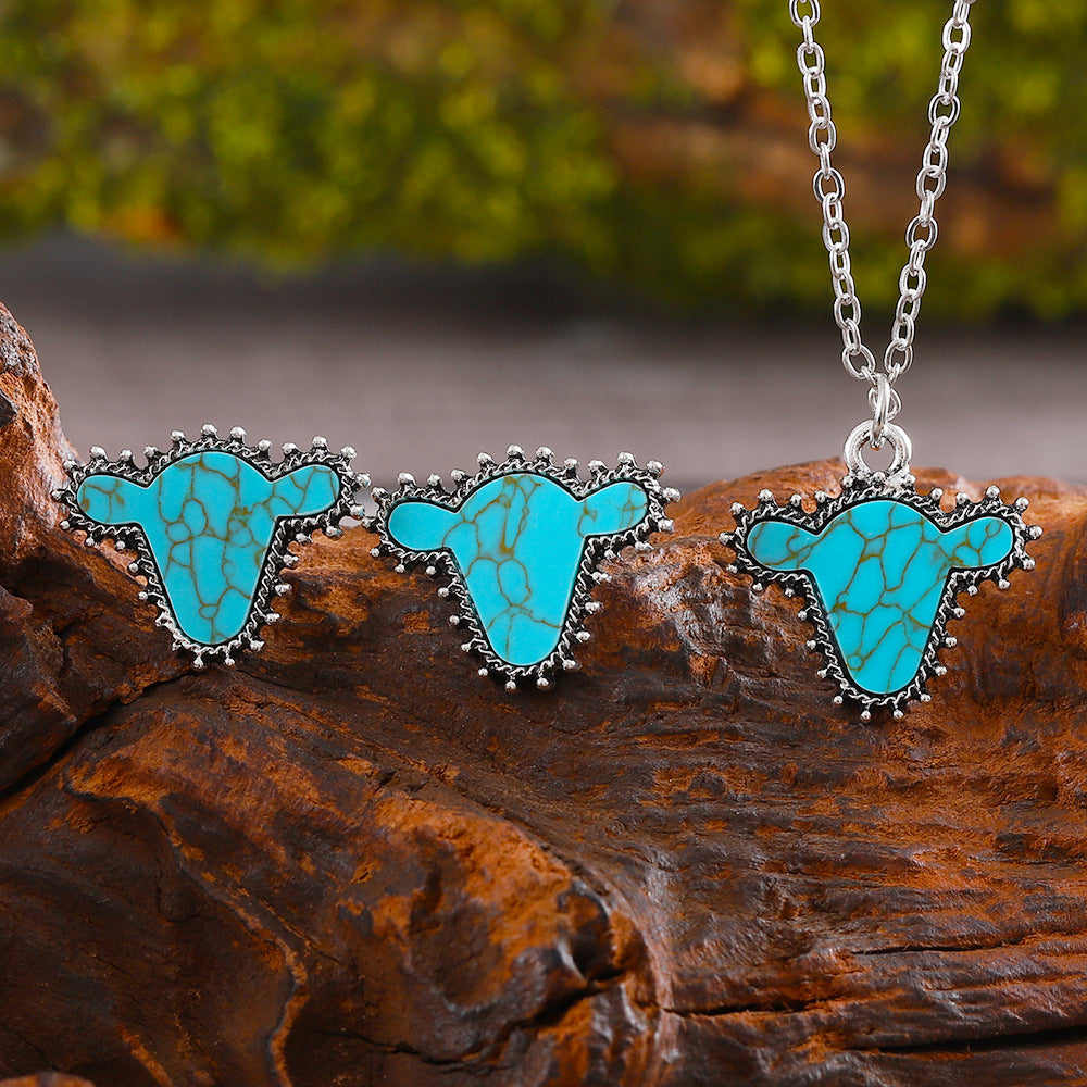 Wholesale Cactus Star Bull Head Heart Turquoise Earring Necklace Set